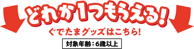 どれか1つもらえる！ぐでたまグッズはこちら ！対象年齢：6歳以上